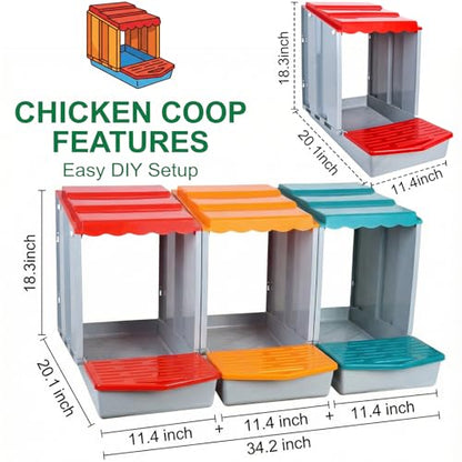 Chicken Nesting Boxes for Chickens, 3-Hole Modular & Detachable Roll-Away Egg Tray, Connectable up to 3 Units, Chicken Coop Accessory for Backyard & Farms