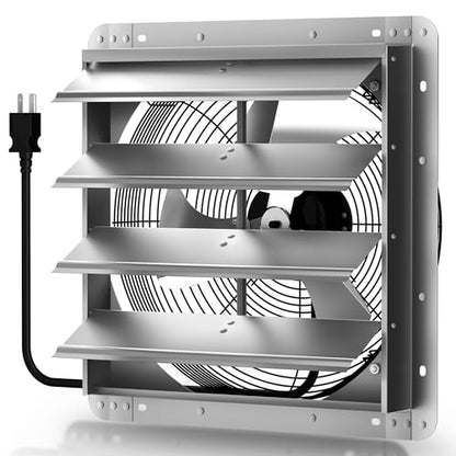 Xcity 24" Shutter Exhaust Fan with 6 ft Power Cord, High Speed AC Motor, 3100 CFM, 1400 RPM, Wall Mount Ventilation Fan with Automatic Gravity Louvers, for Garage, Shed, Commercial, Attic, Waterproof - size: 24 Inch