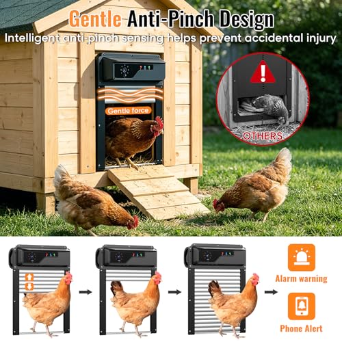 Automatic Chicken Coop Door with Timer and Remote Control, WiFi 1080P Camera Smart Roll-Up Auto Poultry Door, 7W Solar Powered, App Control, Anti-Pinch Safety, Predator Alarm - color: Black