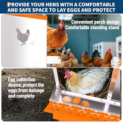 Chicken Nesting Box,8 Holes Galvanized Steel Metal Chicken Laying Box with Automatic Roll-Away Egg Collection System & Removable Tray,Wall Mount Nesting Boxes - color: Orange, size: 8 Holes