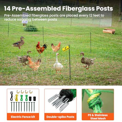 Electric Poultry Netting, 47.2" H x 164'L Electric Chicken Fence for Chickens, Ducks,Turkeys, Sheep, Geese, Portable Poultry Nets Fence kit for the Yard,Backyards,Farms,Ranches, Energizer Not Included