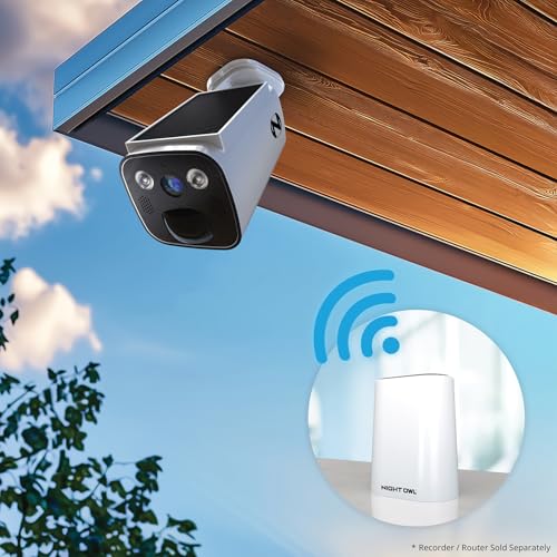 Night Owl 2K Battery Solar Powered Camera with Spotlight and 2-Way Audio – White