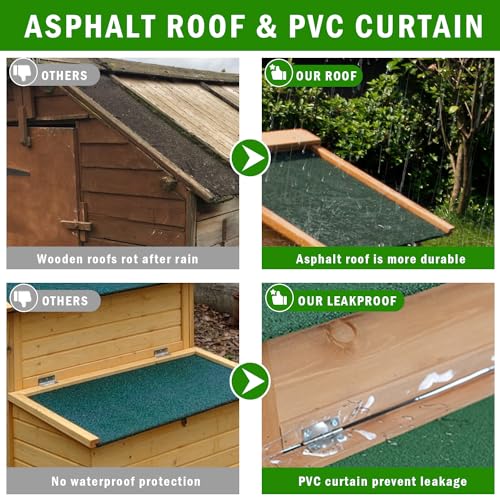 80" Large Chicken Coop, Waterproof Outdoor Hen House for 2-4 Chickens, Wooden Chicken House with Nesting Box, Removable Tray, PVC Cover, Run, for Garden Backyard Cage - size: 80.8"L