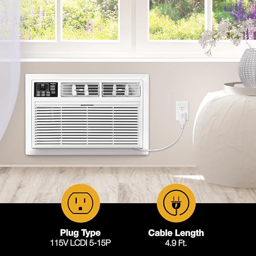 Whirlpool 8,000 BTU Through the Wall Air Conditioner, 115V, Cools up to 350 Sq. Ft. for Living Room, Bedroom, Kitchen with Dehumidifier and Remote Control, White - size: 8,000 BTU