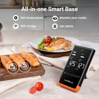 ThermoMaven Sub-1G Wireless Meat Thermometer, 2 Probes WiFi Thermometer | 3000FT Open Range, Smart App + Base Control, 6 Sensor NIST ±0.5°F Accuracy, BBQ Smoker Grill Oven, Brisket Steak Turkey Pork - color: Orange-Dual Probe