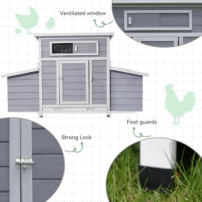 Chicken Coop, Large Chicken Coop for 4-6 Chickens with 6 Nesting Boxes, Wooden Outdoor Hen House with Pull-Out Tray for Backyard, Easy-Clean,Weatherproof Poultry Chicken Cage - color: GREY＆PURPLE
