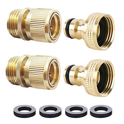 HQMPC Garden Hose Quick Connect Solid Brass Quick Connector Garden Hose Fitting Water Hose Connectors 3/4 inch GHT (2SETS) - size: 2 Sets