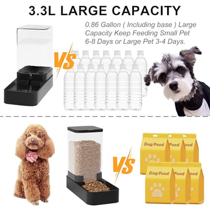 Automatic Cat Feeder and Water Dispenser in Set with Pet Food Bowl,Gravity Dog Waterer and Food Feeder for Small Medium Dog Cat Puppy Kitten Large Capacity(3.3L,Black) - size: 3.3L