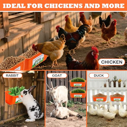 3 Pack Chicken Feeder, Duck Feeder Supplies, Hanging Fence Feed Trough with Clips for Goat, Sheeple, Piglet, Gooses, Turkeys, Dog Livestock Poultry, 8 Quarts in Total, Feed Scoop Included, Orange - color: Orange 3pcs