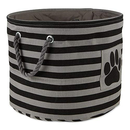 Bone Dry 5743 Pet Storage Collection Striped Paw Patch Bin, Medium Round, Black - color: Black, size: Medium Round