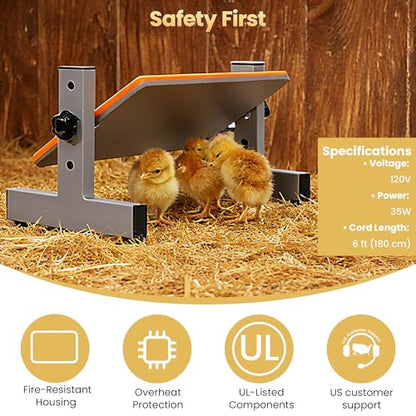 Smart Chick Brooder Heater with Digital Temp & Timer, Adjustable Height & Angle, Radiant Chicken Coop Heater for Winter, Rapid-Heating Plate for Ducklings, Quail, 35W, 13"x8" for 15 Chicks