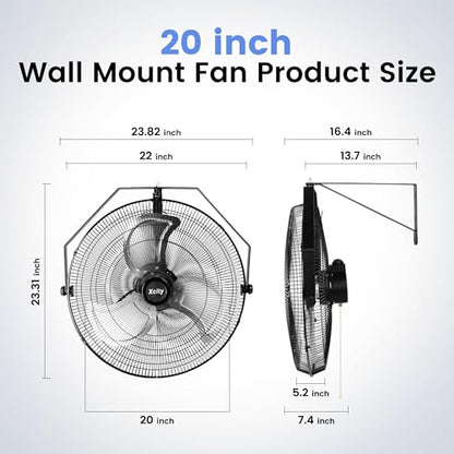 Xcity Wall Mount Fan 20", 3-Speed, Multi-angle Adjustment Model | 5800 CFM, 150°Oscillation & 360°Tilt Angle, 6 ft Cord, Outdoor, Patios，Greenhouse - size: 20'' Pro
