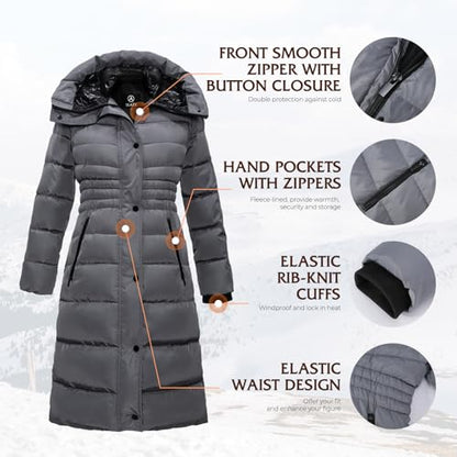 IKAZZ Women's Winter Coats, Thickened Warm Insulated Vegan Down Long Parka Jacket with Hood - color: Gray, size: X-Large