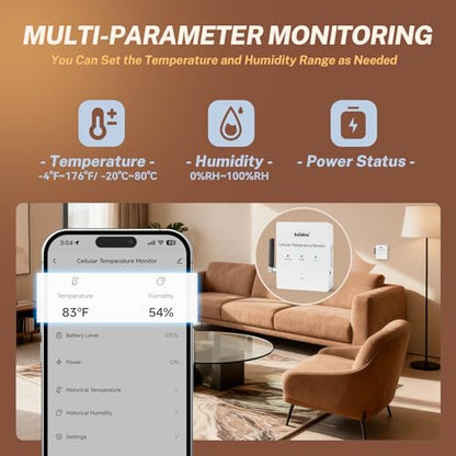 RV Pet Temperature Monitor, Briidea 4G Cellular & Temperature Humidity Sensor, No WiFi Required, 24/7 Remote Monitoring Alerts with App, for Cabin and Warehouse (1 Year Subscription Included)