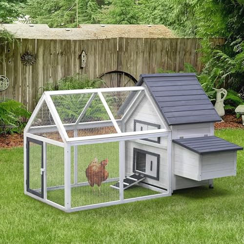 65" Large Chicken Coop with Detachable Run Outdoor Wooden Poultry House Hen Cage with Nesting Box Roosting Bars Removable Tray Ramp for Backyard Garden