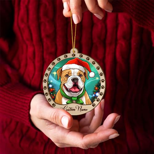 Personalized American Bulldog Ornament, American Bulldog Christmas Ornament, Custom Name American Bulldog Dog Suncatcher for Christmas Tree - color: American Bulldog