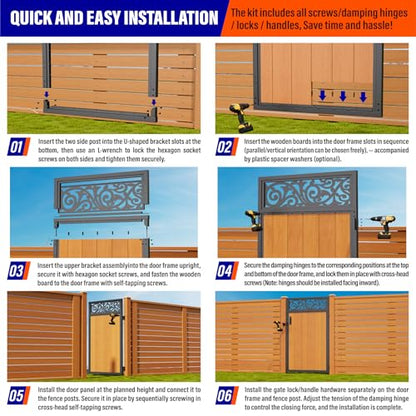 3x6FT (34.8" W X 70.8" H) 201 Stainless Steel Anti Sag Wooden Fence Gate Kit Heavy Duty Garden Gate Frame Hardware Kit Reinforcement (Left/Right Free-Installation) - size: W3xH6 FT-European