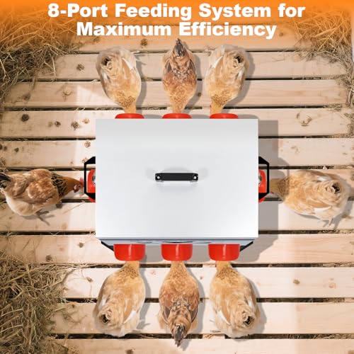 50LB Automatic Chicken Feeder–8 Feeding Ports No-Waste Galvanized Metal Chicken Feeder Box with Adjustable Legs & Locking Lid Poultry Feeder for Chickens,Ducks,Geese,Rust-Resistant - size: 50LB