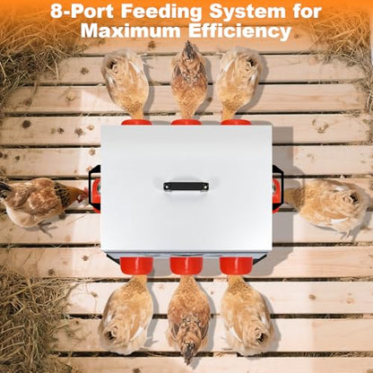 50LB Automatic Chicken Feeder–8 Feeding Ports No-Waste Galvanized Metal Chicken Feeder Box with Adjustable Legs & Locking Lid Poultry Feeder for Chickens,Ducks,Geese,Rust-Resistant - size: 50LB