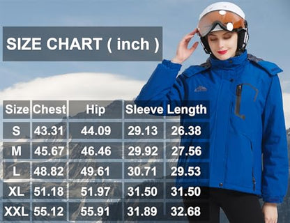 ELLSWOS Womens Winter Coats Waterproof Ski Jacket Warm Snow Jackets Windproof Windbreaker Hooded Raincoat - color: Blue, size: Small