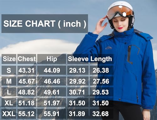 ELLSWOS Womens Winter Coats Waterproof Ski Jacket Warm Snow Jackets Windproof Windbreaker Hooded Raincoat - color: Blue, size: Large