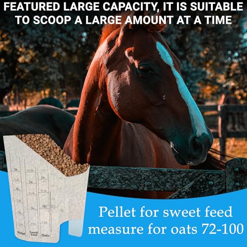 Tharos Distribution Clear Plastic Feed Scoop with Measurement Markings, Durable Sturdy Handle, Reusable Pellet Scoop for Horse Goat Sheep Cattle Stable Feeding, Large