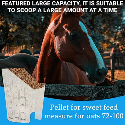 Tharos Distribution Clear Plastic Feed Scoop with Measurement Markings, Durable Sturdy Handle, Reusable Pellet Scoop for Horse Goat Sheep Cattle Stable Feeding, Large