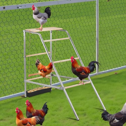 VINGLI Chicken Roosting Bars, Chicken Perches with Swing, Chicken Ladder Toys for Backyard Farms Chicken Coop Accessories (Freestanding - 19.3" L x 42.0" W x 39.4" H)