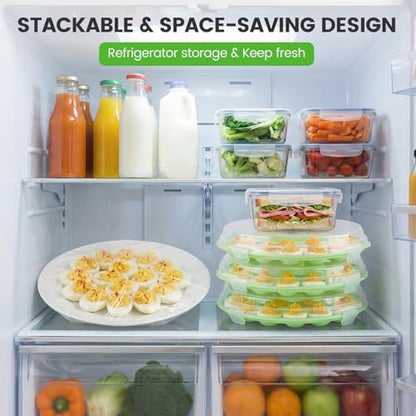 HANSGO Deviled Egg Containers with Lid, 3PCS Deviled Egg Platter Carrier Holder Trays with 66 Slots for Party and Home Kitchen, Green - color: 3 Pack Green