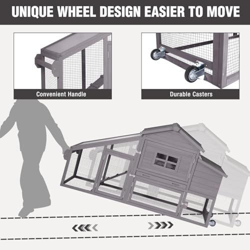 Chicken Coop with Wheels, Mobile Outdoor Chicken House with Leakproof Pull-on Tray, Nesting Box, Waterproof Roof - Grey - color: Grey