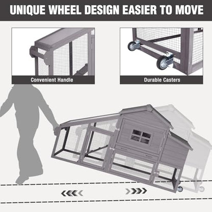 Chicken Coop with Wheels, Mobile Outdoor Chicken House with Leakproof Pull-on Tray, Nesting Box, Waterproof Roof - Grey - color: Grey