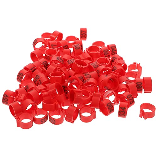 Happyyami 100pcs Plastic Bird Leg Bands Numbered Identification for Pigeons and Poultry and Reusable Bright Design for Leg Marking - color: Red