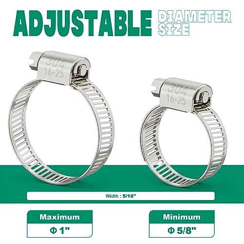 OURU 30PCS Hose Clamps Stainless Steel Adjustable 5/8"–1"(16-25mm) Worm Gear Hose Clamp, Heavy Duty Metal Small Hose Clamps for Automotive, Pipe, Radiator Plumbing, Fuel Line - size: 5/8"-1"(16-25mm)