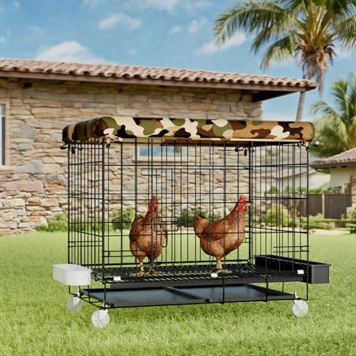 STILLCOVE Small Chicken Cage Outside: Wire Small Animal Cage with Wheels & Waterproof Cover for Guinea Pig Rabbit Bunny Ferret Hamster Dog Cat Duck Bird