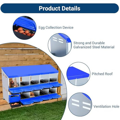 Chicken Nesting Boxes,10 Compartment Nesting Boxes for Laying Eggs,Wall Mount Poultry Roll Away Chicken Laying Boxes,Easy Egg Collection,Cleanable Pull Out Hen Roosting Boxes - color: Blue