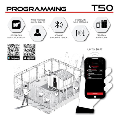 RUN-CHICKEN Door T50 – Automatic Chicken Coop Door Opener, Battery Powered & Weatherproof Aluminum, Smart App & Timer Control, Predator Proof, Easy Install, Reliable All-Season Performance (Onyx)