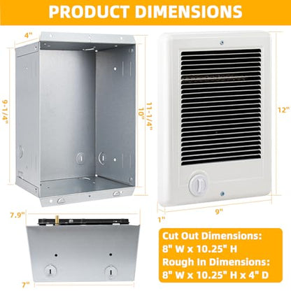 Electric Wall Heater Complete Unit with Thermostat,Replace Model CSC151TW,Part 67509,5120 BTU,1500 Watt,120V In Wall Heater Electric Hard-Wired Heater,Recess Efficient Centrifugal fan Fit Small Rooms