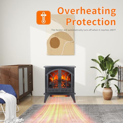 24" Electric Fireplace, Freestanding Fireplace Heater w/Realistic Flame, Remote, Timer, Adjustable Brightness, Thermostat, Overheating Protection, 1500W, Black - size: 24" (Dynamic Flames)