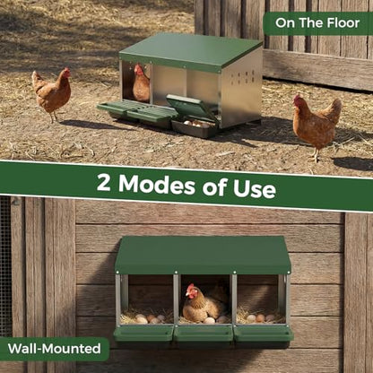 Garvee 3-Hole Chicken Nesting Box with Removable Lid, Metal Chicken Coop with Roll Away Design/Easy Egg Collection/Ventilation Holes, for Chicken Coops, Duck Coops and Hens (Green) - color: GREEN, size: 3-Hole