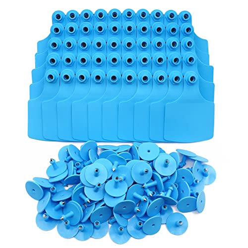 4.1' L3'W Livestock Blank Ear Tags 100 Pieces Big TPU Precision Animal Identification Tags for Cattle Cow Swine Deer Camel Horse (Blue)