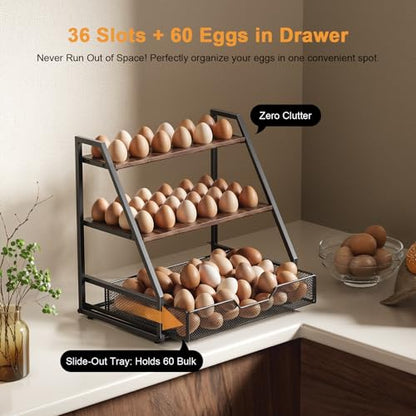 3-Tier Wooden Fresh Egg Holder Countertop With Basket for 36+90 Eggs, Storage for Countertop with Carry Handle for Gathering 150+ Fresh Eggs - size: 3 Tiers