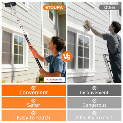 12FT Car Wash Brush with Long Handle, Car Cleaning Brush with 12" Soft Bristle and 12" Hard Bristle, 3-12Ft Telescopic Pole for Scratch-Free Cleaning Truck,RV, Boats,House Siding,Floors,Solar Panels - color: 12ft-orange