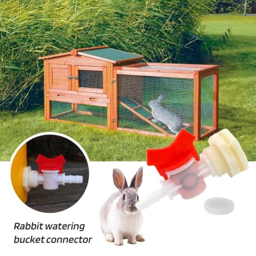 4pcs Rabbit Watering System Bucket Connector Kit to ID 5/16" Hose,Poultry Watering Equipment, Animal Water Dispenser,Includes Bulkhead Fitting, Barb Ball Valve and Mesh Washer (A)
