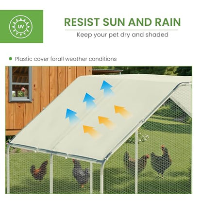 Large Metal Chicken Run, Chicken Coop with Lockable Door Flat Shape Walk-in Chicken Hen House with Waterproof & Anti-UV Cover for Duck Rabbit Habitat Cage Outdoor Poultry Cage for Yard Farm - size: 120.0"L x 79.2"W x 79.2"H