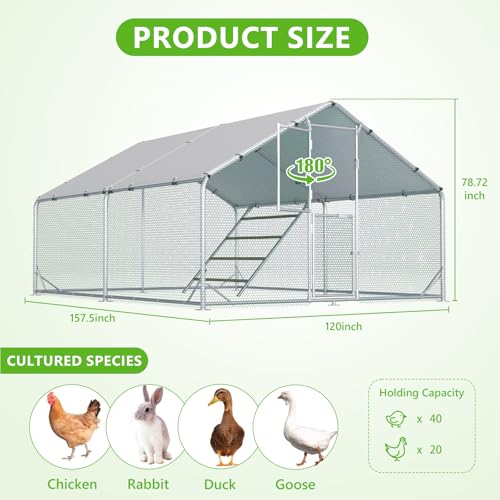 Large Chicken Coop,Metal Chicken Run for Yard with Feeding Door