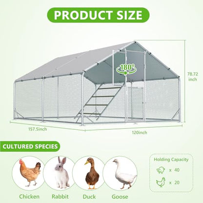 Large Chicken Coop,Metal Chicken Run for Yard with Feeding Door