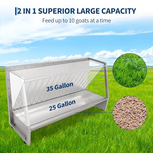 PeakPursuit 5 ft Goat Hay Feeder - Heavy Duty Anti-Waste Metal Hay Rack 60 Gallon with Rounded Edges, Livestock Pasture Feeder for Sheep, Horses & Ponies, Farm Outdoor Feeding Equipment