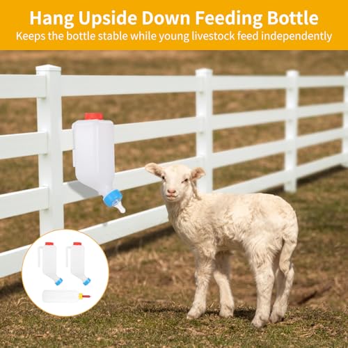 3 PCS Lamb Feeding Bottles, 27 oz Hanging & 17 oz Handheld Feeders with Silicone Pacifiers, Built-in Scale, for Goat, Lamb, Fawn, Piglet, Kitten, Puppy