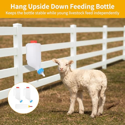 3 PCS Lamb Feeding Bottles, 27 oz Hanging & 17 oz Handheld Feeders with Silicone Pacifiers, Built-in Scale, for Goat, Lamb, Fawn, Piglet, Kitten, Puppy