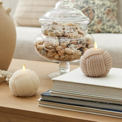 Luminara - Flameless Holiday Crystal Beads Glitter Sphere Candle - Timeless Taupe Rope Ball - Pack of 1-4x4.25 - Auto Timer Built-in 5-Hour Timer - color: Timeless Taupe Rope Ball